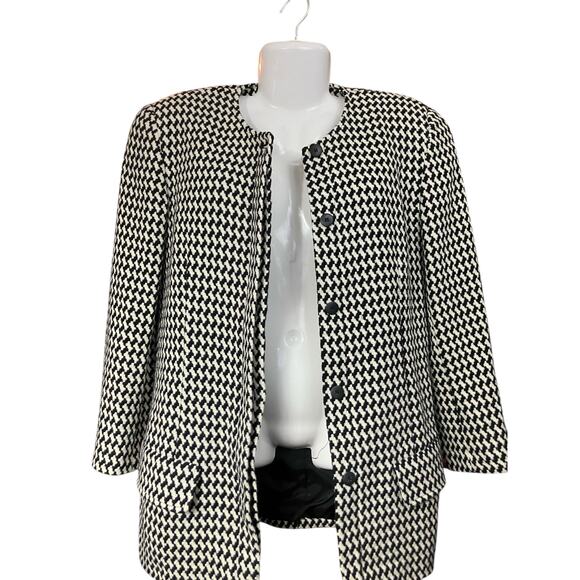 Moods by Krizia Women's B/W Houndstooth Wool Blend Button Front Blazer SZ 10 VTG - Picture 9 of 13